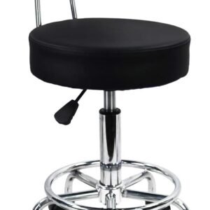 KKTONER PU Leather Round Rolling Stool Mid-Back with Footrest